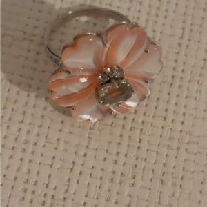 Elegant Floral Silver and Pink Ring